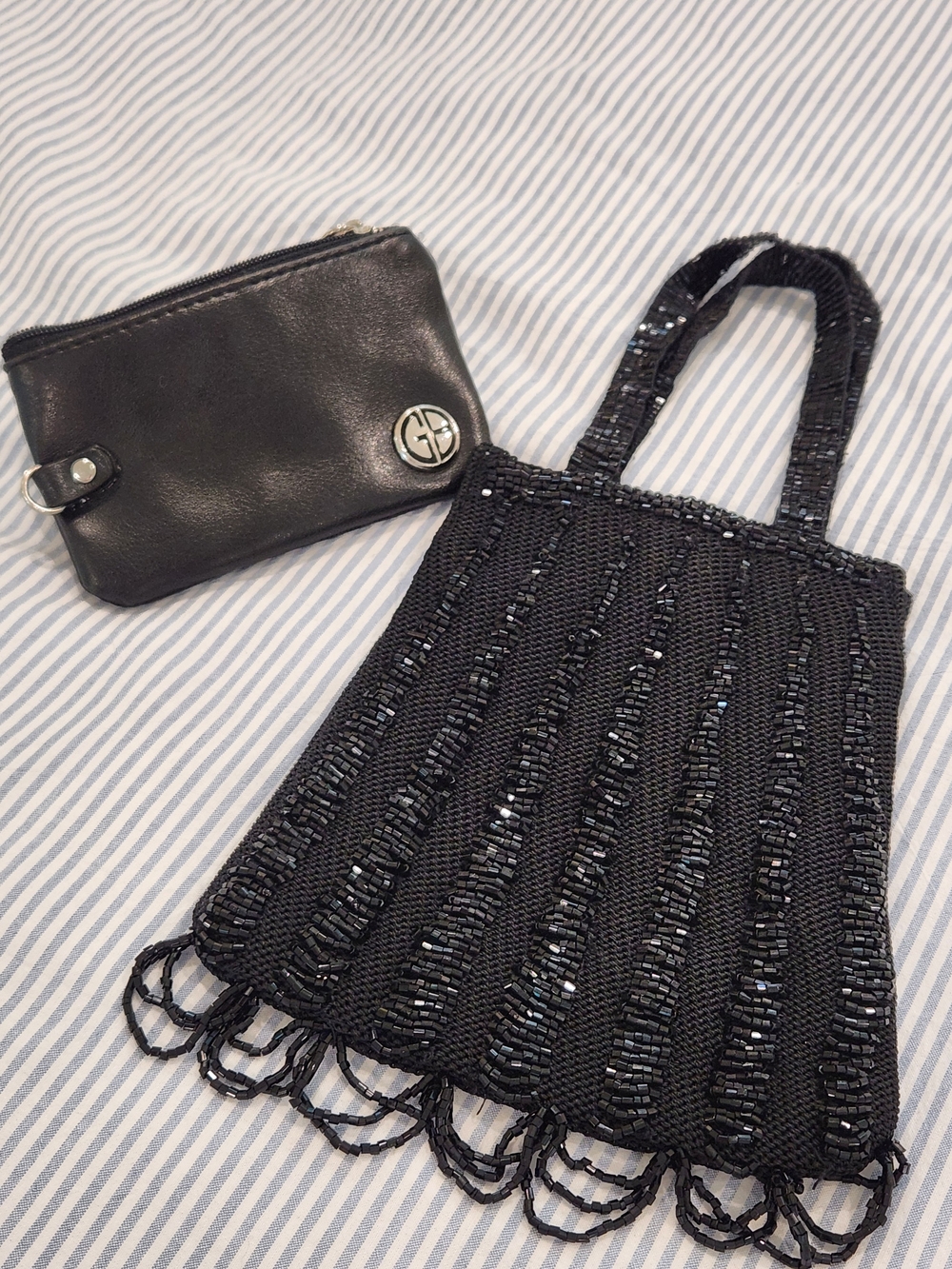 Gianni Bini Black Leather Coin Purse And Sequin Beaded Mini Purse - Picture 6 of 6